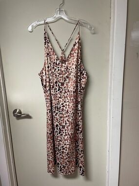 stars above Satin Slip Midi Dress - cream & Brown Spotted Print